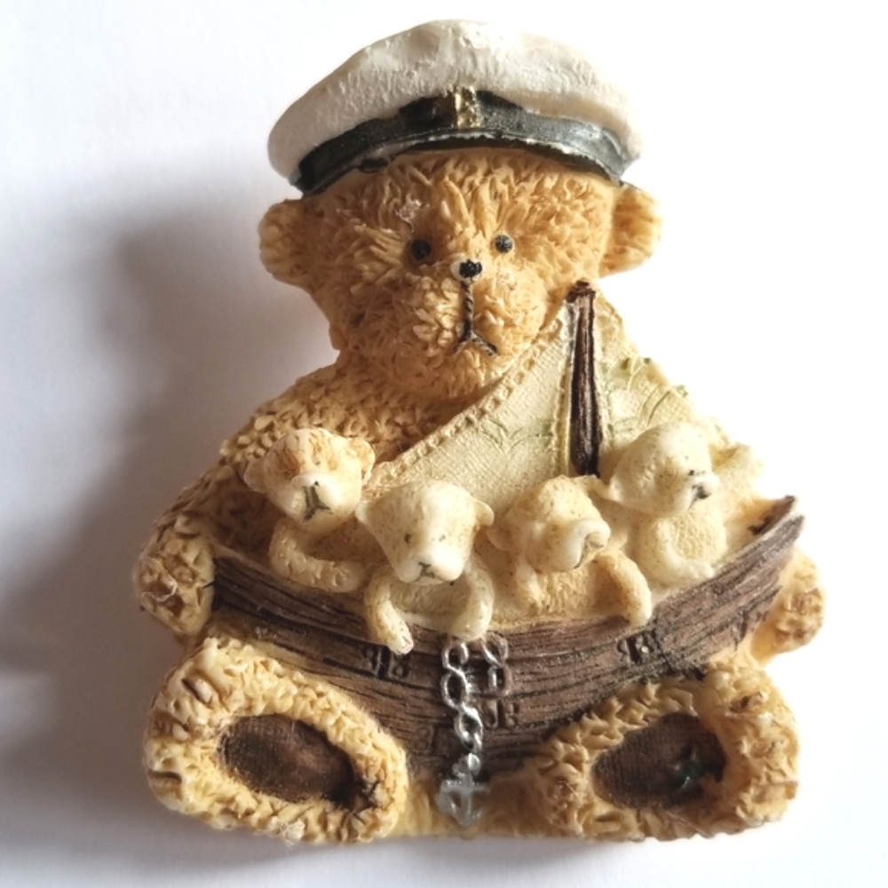 Vintage Captain teddy bear brooch pin sailboat boat ship jewelry Young's